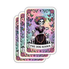 (3 Pcs) The Dog Mama Tarot Card Sticker - Day of The Dead - Skeleton Dog Mom Tarot Card Decal for Dogs Lover - Witchy - Funny Cute Skeleton - Skelly - Decal 3 Inch for Laptop Water Bottles Phone