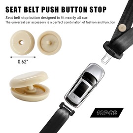 Sylvil 10 Sets Seat Belt Button Stop, Plastic Seat Belt Stop Clips Prevent Buckle from Sliding Down, No Welding Required Snap-On Seatbelt Stopper Kit, Universal Car Accessories (Beige)