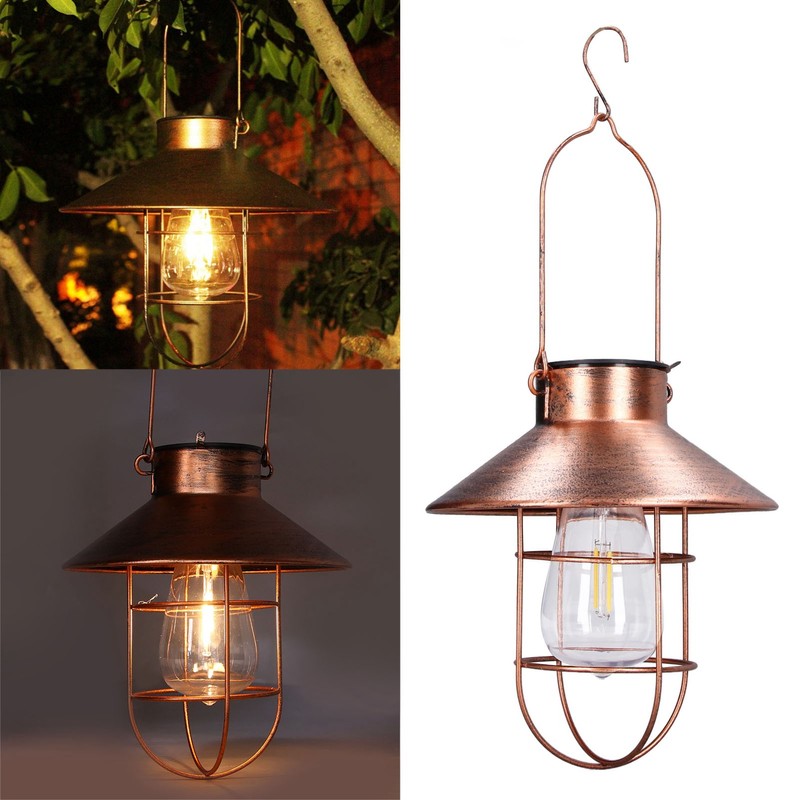 Solar Hanging Light Decorative Iron Frame LED Outdoor Retro Lantern