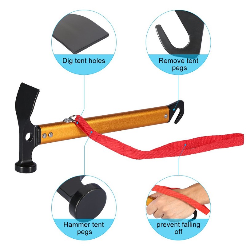 Outdoor Camping Tent Peg Stake Hammer Nail Puller Extractor Multifunctional