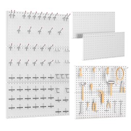Tbantera 2 PCS Metal Pegboard Wall Storage Shelves 24x12 Inches with 50 PCS Pegboard System for Garage Organization Black Pegboard Hooks for Efficient Tool Storage and Workbench Organization（White）