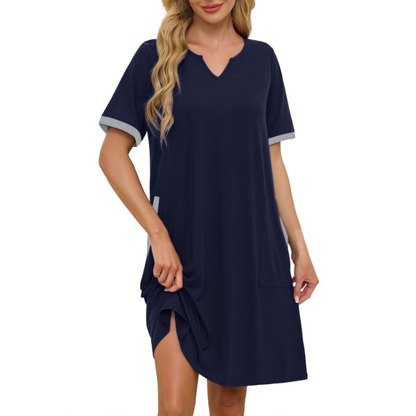 Women Short Sleeve Nightgowns Soft Nightshirt Loose Comfy Sleepshirt Casual
