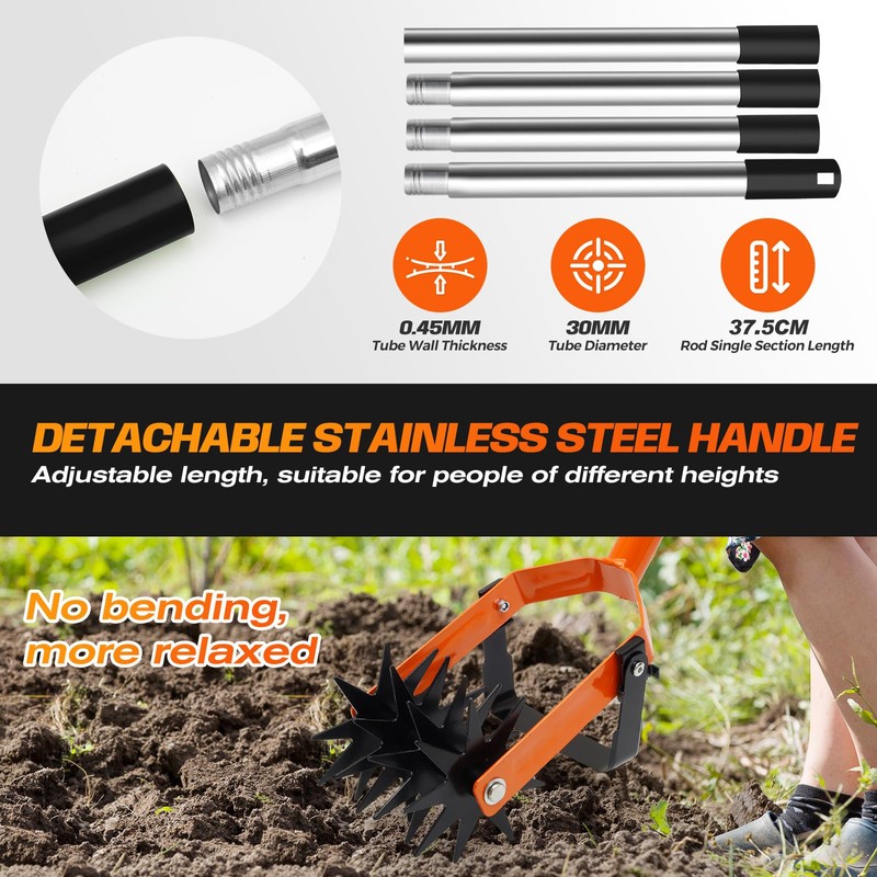 72 Inch Rotary Cultivator Tool, Hand Tiller for Gardening, 2-in-1