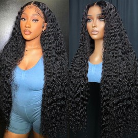 Jilho 32 Inch Water Wave Lace Front Wigs Human Hair 200 Density 13x6 HD Lace Frontal Wigs Human Hair Pre Plucked Brazilian Curly Wig Glueless Frontal Wigs for Women