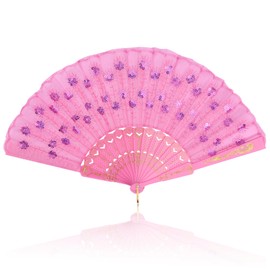lvzhen Hand Fan Folding, Lace Spanish Fan Peacock Pattern Folding Fan Plastic Handheld Fan for Women Suitable for Wedding Engagement Dancing Birthday Party Cosplay (Pink-2)