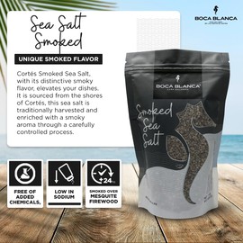 Boca Blanca – Mesquite Smoked Sea Salt - Premium Sea Salt Flakes - 100% Natural from Sea of Cortés - Special for roasts and grills - Chemical Free - Certified Kosher Salt - 16 Oz Resealable Pouch