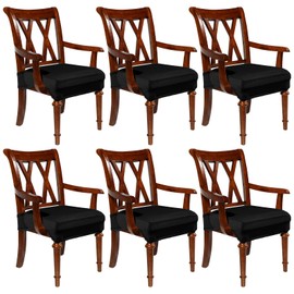 Havawish Large Dining Room Chair Seat Covers with Armrest Dining Chair Slip Covers Protectors(6 Pcs,Black)
