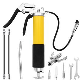 ZOSANY Grease Gun 8000 PSI, Heavy Duty Pistol Grip Grease Gun Kit with 14OZ Load Capacity, 18" Spring Flex Hose, 2 Standard Hose,Extension Rigid Pipe, Grease Injector, 1 Needle, Sharp Nozzle