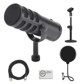 Samson Q9U XLR/USB Dynamic Broadcast Microphone Bundled with Mic Table Stand + Wind Screen Pop Filter + XLR Cable + Cleaning Cloth (5 Items)
