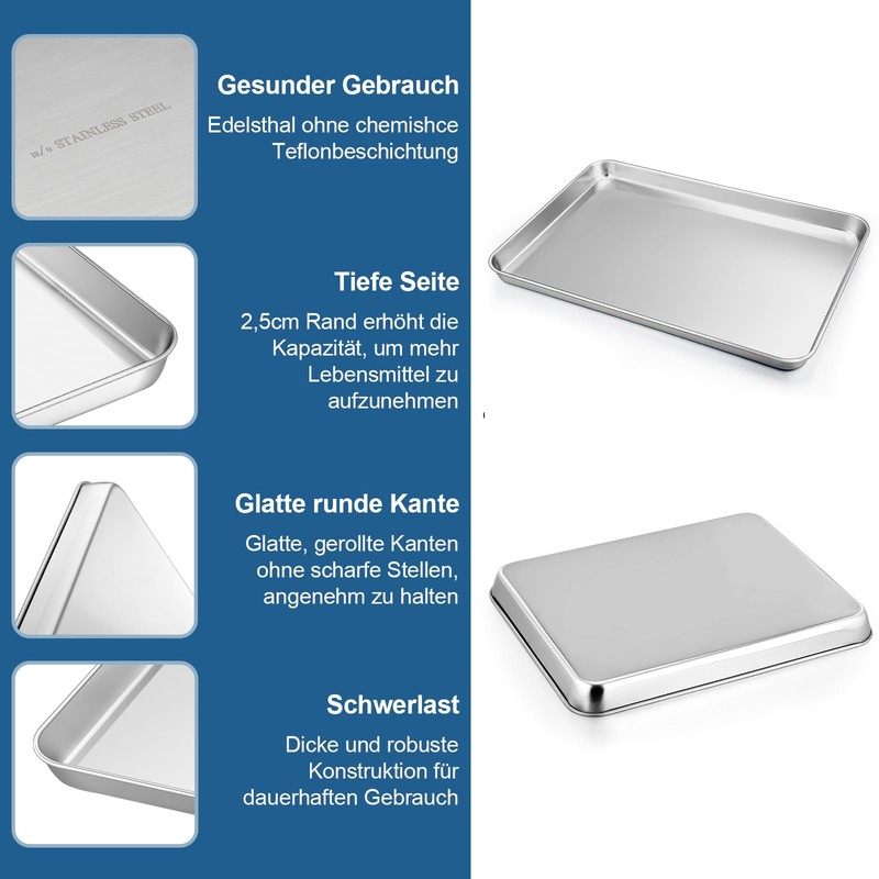 Teamfar Rectangular Baking Tray, Cake Tray, Stainless Steel, 31.6 x