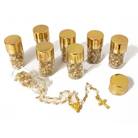 12pcs Iridescent Clear Gold Our Lady Guadalupe Scented Rosary In Glass Gold Jar Bottle Beads Red Beaded Rosary Crucifix Necklace Virgin Mary Party Favors Recuerdos De Mi Bautizo Baptism Communion