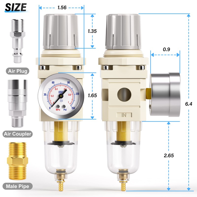 TAILONZ PNEUMATIC 1/4 Inch NPT Air Filter Pressure Regulator Combo