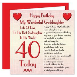 My Goddaughter 40th Happy Birthday Card - Lots Of Love To The Best Goddaughter In The World - 40 Today