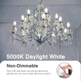 Brtstiun E12 Led Bulb, 600 Lumens, 60 Watt Equivalent, 6W C37 5000K Daylight White Non-Dimmable Chandelier Light Bulbs for Celling Fan, Living Room, 10 Pack