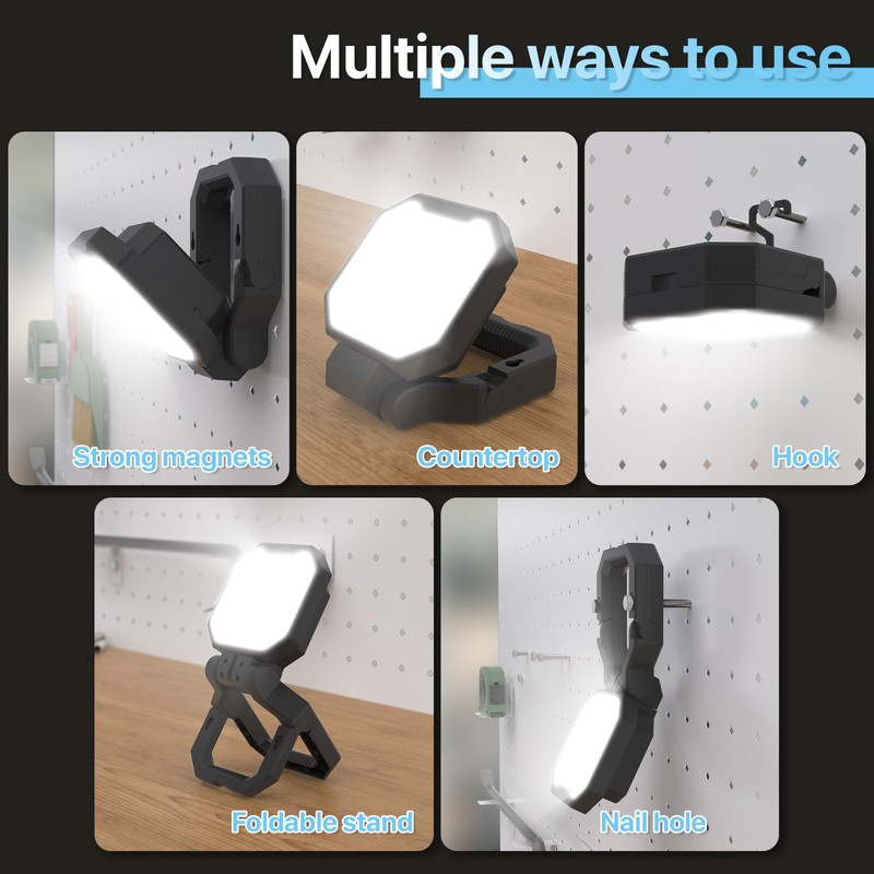 HYPERLITE Rechargeable Work Light 2pack 40W 4000Lumens, Hanging Hook Folding