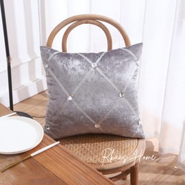 RKAAS HOME Pack of 4 Super Soft Decorative Luxurious Diamante Diamond Design Crushed Ice Velvet Square Cushion Cover for Living Room Sofa Couch Bed 45cm x 45cm 18x18 Inches (Pack of 4 - Silver Grey)