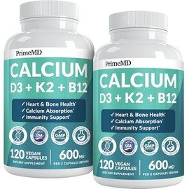 4-in-1 Calcium Supplements for Women and Men - Calcium with Vitamin D3 K2 5000 IU Supplement, 601mg per Serving for Heart, Bones & Body Defenses - Glu