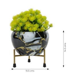 Tuxédo BLACK MARBLE (Set of 2 Pcs)- Flower Pot Ceramic Look Finish for Indoor Plants with Stand -Decorative Plant Pots for Indoor Plants Rust Free