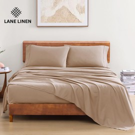 LANE LINEN 100% Organic Cotton California King Sheets Set, 4-Piece Organic Cotton Long Staple Percale Weave Ultra Soft Best Bedding Sheets for Bed, Breathable, Fits Mattress Upto 15" Deep - Taupe