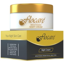 Flocare Skin Brightening Night Moisturising Cream. Deep Hydration, Radiant & Glowing Skin with even Skin Tone. Vitamin C, E, Olive Oil, Mulberry Extract & Green Tea Extract Enriched. 50 g