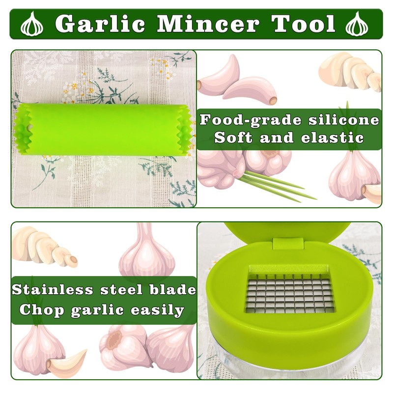 Garlic Press Stainless Steel, Garlic Mincer Tool with Storage Container,