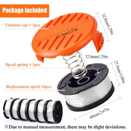 String Trimmer Line Replacement for Black + Decker, 30ft 0.065 String Trimmer Spool Replacement, AF-100 Spool, Weed Eater Spool, Auto Feed Trimmer String(6 Spools+1 Spool Cap+1 Spring)