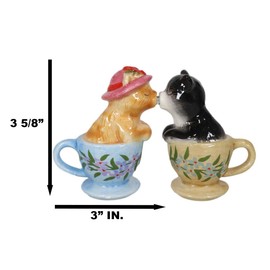Ebros Gift Ceramic Tabby And Tuxedo Black Kitty Cats In Teacups Kissing Salt And Pepper Shakers Set Valentines Tea Cup Cat Kittens Figurines Party Kitchen Tabletop Collectible