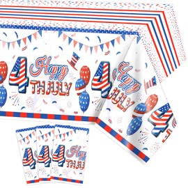 HOWAF 3pcs 4th of July Tablecloths, American Independence Day Table Cover for USA Patriotic Party Supplies, Plastic Red Blue and White USA Flags Table Cloth for Memorial Day Veterans Party Decorations
