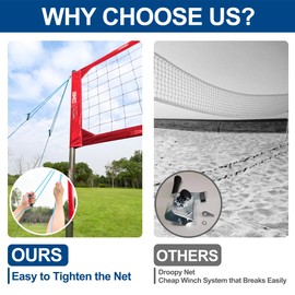 JOLORLY Professional Volleyball Net Set Heavy Duty for Outdoor Backyard Portable with Aluminum Adjustable Height Scoring Poles, Regulation Nets System for Tournament, Grass (Red)