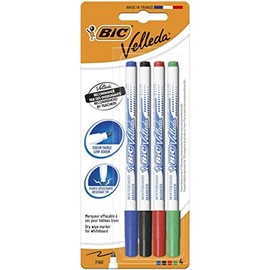 Velleda 1721 BIC Fine Bullet Tip Erasable Marker - 4 Colours