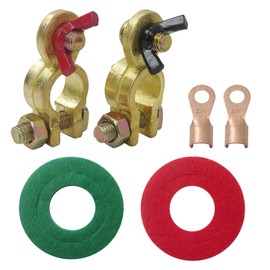 YIRVAHERE 2PCS Solid Brass Battery Terminal Connector Top Post End Clamps Set Suitable for Heavy-Duty Trucks, Vans, Cars, Marine Boats, Engineering Machinery-12v/24v