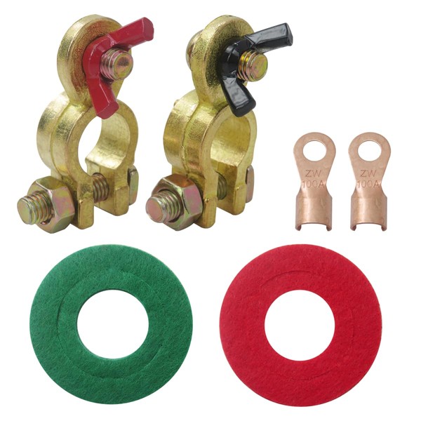 YIRVAHERE 2PCS Solid Brass Battery Terminal Connector Top Post End