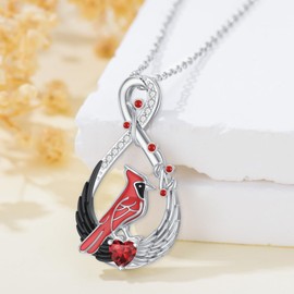MISTBEE Cardinal Necklace for Women 925 Sterling Silver Infinity Angel Wings Necklace Red Cardinal Necklace Infinity Pendant Jewelry for Christmas Birthday