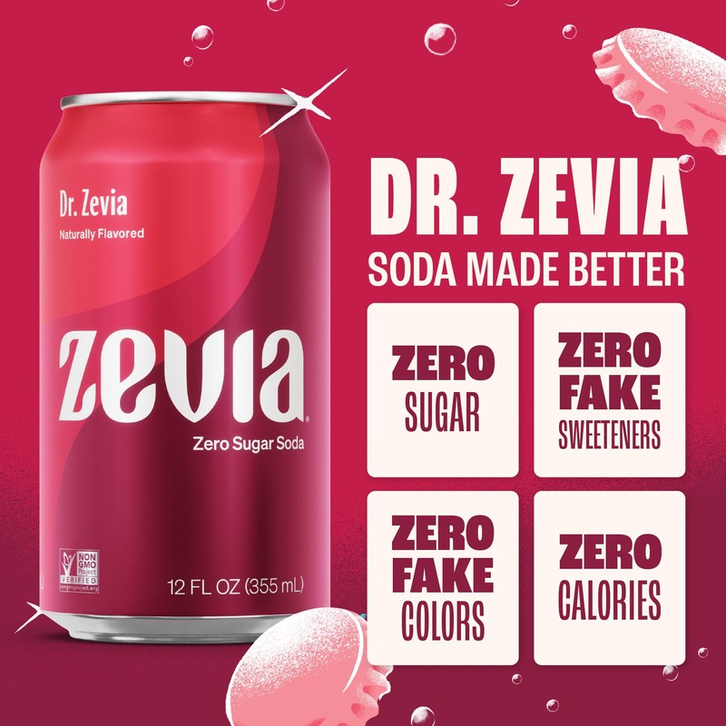 Zevia Zero Sugar Soda, Dr Zevia, 12 oz Cans (8-Pack)