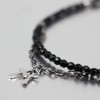 Orris Anklet, Black, Onyx, Silver, Stainless Steel, Popular, Double Cross,