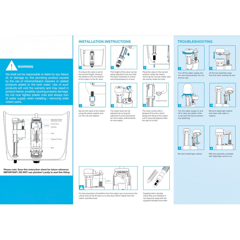 Adjustable Bottom Entry Toilet Fill Valve with ½" UK Brass