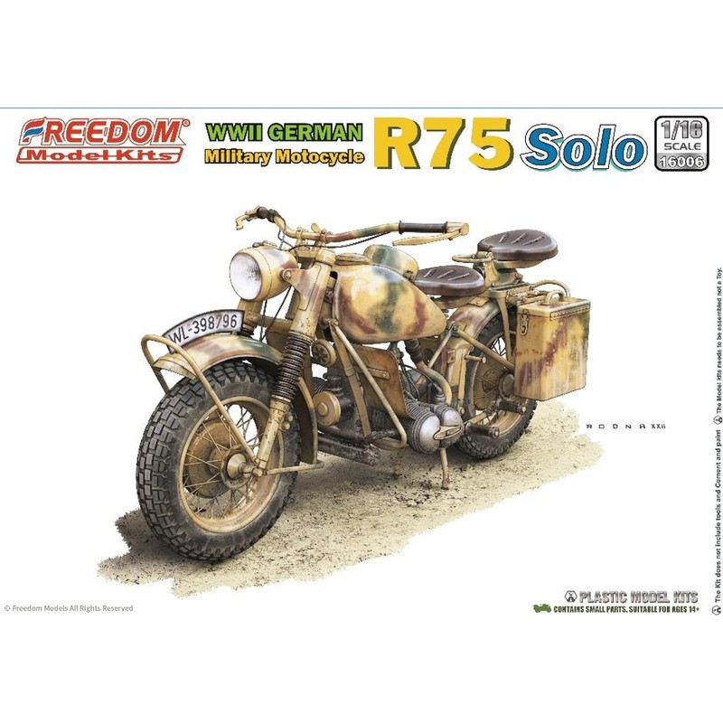 Freedom Model Kit 1/16 Germany R75 Motorcycle Plastic Model FRE16006