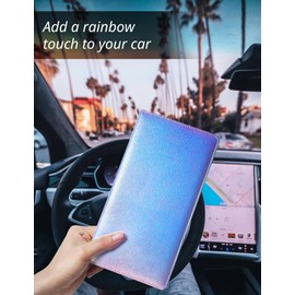 Mymazn Car Registration and Insurance Holder, PU Leather Insurance and Registration Holder with Magnetic Closure, Car Document Holder for Driver's License & Essential Documents (Iridescent Blue)