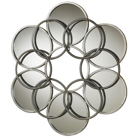 Touch of Class Elliptical Mirrored Wall Sculpture - Metal Framed - Glass Circle Shaped - Aged Silver - Contemporary Style - Circular Mirror for Bedroom, Living Room, Bathroom, Hallway