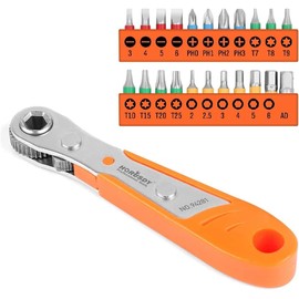 HORUSDY 23-Piece 1/4 Mini Ratchet Offset Screwdriver Bit Set, S2 Steel Right Angle Screwdriver with 90 Degree Mini Offset Reversible Drive Handle& Multi Hex/Phillips/Slotted/Torx Star Bit