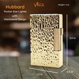 Visol Hubbard Traditional and Torch Flame Refillable Gas Lighter, Flint and Windproof Adjustable Flame Lighter (Shipped Without Butane) (Hammered Gold)