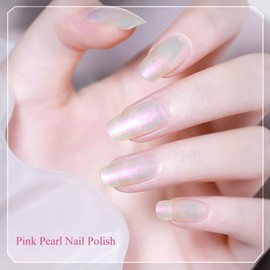 Pink Pearl Shimmer Mermaid Nail Polish - Pearlescent Shell Polarized Glitter - Quick Dry Long-Lasting Breathable Varnish - No UV Needed