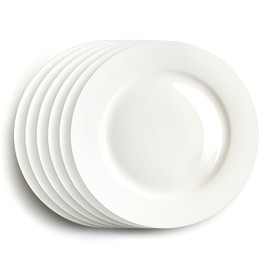 IQCWOOD Ceramic White Dinner Plates Set of 6, 10.5 Inch Round Plates for Pizza Salad Pasta Appetizer Steak Porcelain Serving Dishes Restaurant Dishes, Salad Plates, Scratch Resistant