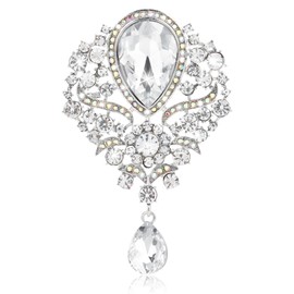 YARIEW Red Brooches and Pins for Women Silver Plated Vintage Rhinestone Brooch Pins for Women Rhinestone Flower Brooch for Business Bouquet Holiday Christmas (Red)