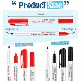 Janlaugh Alcohol Resistant Laboratory Markers, Black Dual Head Permanent Freezer Pens with 0.5mm Fine Point and 1.0mm Makers Tip, Designed for Industrial, Lab and Hospital Use(2 Black & 1 Red)