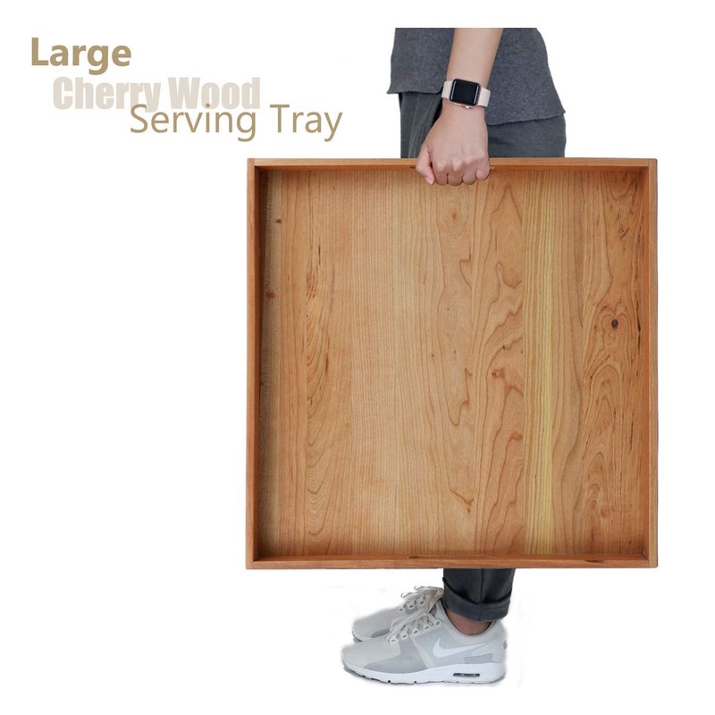 MAGIGO 19 x 19 Inches Large Square Cherry Wood Ottoman