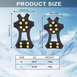 SIGANDG Crampons, Spikes for Shoes, Crampons for Mountain Shoes, Outdoor Non-Slip Crampons for Men and Women with 10 Stainless Steel Teeth Spike (L)