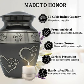 Medium Pet Ashes Urn - Cremation Urn for Dogs & Cats – Paw Print Memorial Urn - Holds Cremated Remains of Pets Up to 55 lbs - Elegant Design to Honor Your Furry Friend - Slate Gray