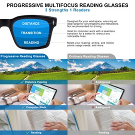 OuShiun Photochromic Progressive Multifocal Reading Glasses for Men Women Transition Multifocus Readers No Line Computer Eyeglasses（Black +1.0