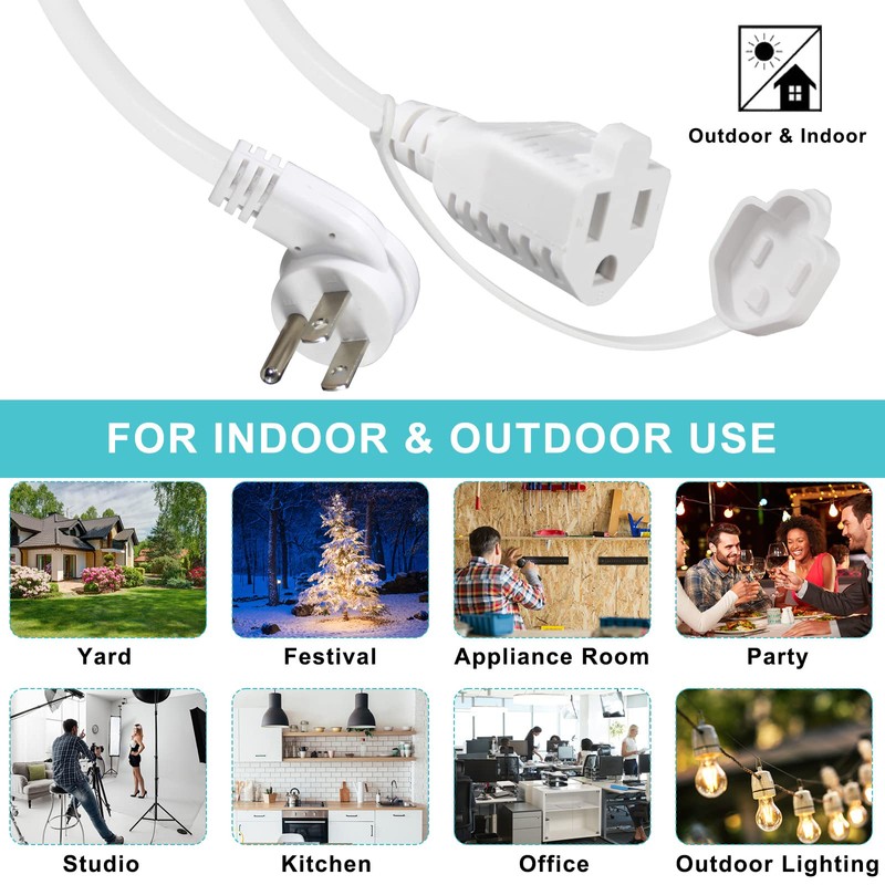 [Paquete de 2] Cable de extensión plano blanco de 3